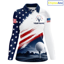 Load image into Gallery viewer, Patriotic American Flag Golf Polo Shirt For Women's –  Red White Blue Golf Apparel 