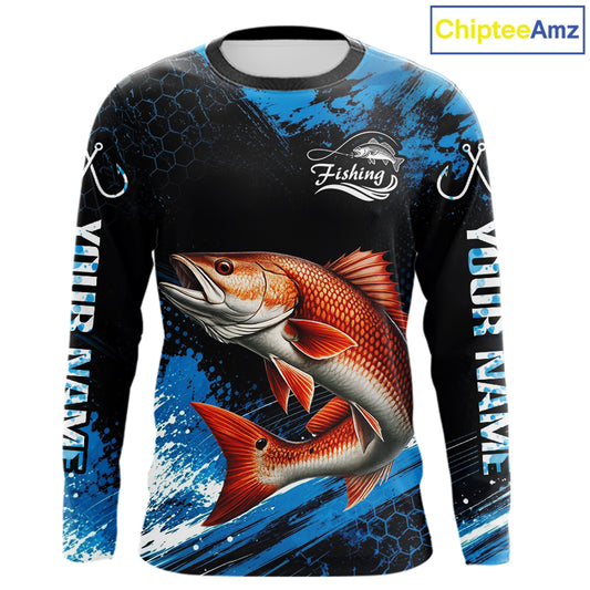 Custom Redfish Fishing Jersey long sleeve with bold redfish graphic and performance fit.