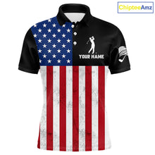 Load image into Gallery viewer, Personalized Mens Golf Polo Shirt American Flag Patriotic Golf Shirts Golf Gifts For Men NHT746
