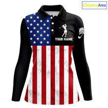 Load image into Gallery viewer, Personalized Womens Golf Polo Shirt American Flag Patriotic Golf Shirts Golf Gifts For Womens NHT746