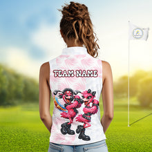 Load image into Gallery viewer, Personalized Funny Flamingo Rockstar Couple Sleeveless Womens Golf Polo Shirt, Custom Name Matching Couple Golf Shirt NHT748
