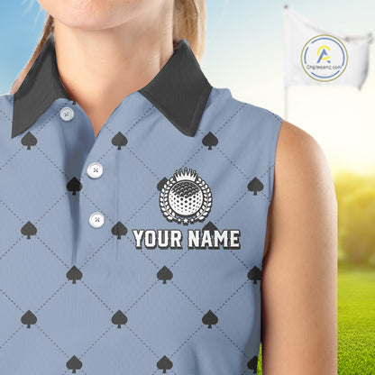 Personalized Sleeveless Womens Golf Jersey Spade Argyle Pattern, Performance Sportswear Golf Polo Shirt NHT755