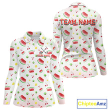 Load image into Gallery viewer, Funny Watermelon Pattern Womens Polo Shirt, Long Sleeve Golf Polo Shirt Custom Watermelon Pattern Team Golf Top NHT757
