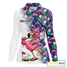 Load image into Gallery viewer, Funny Pink Flamingo Tropical Pattern Golf Polo Shirt Custom Golf Shirts For Womens NHT547