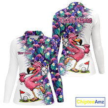 Load image into Gallery viewer, Funny Pink Flamingo Tropical Pattern Golf Polo Shirt Custom Golf Shirts For Womens NHT547