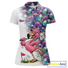 Load image into Gallery viewer, Funny Pink Flamingo Tropical Pattern Golf Polo Shirt Custom Golf Shirts For Womens NHT547