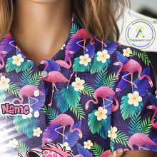 Load image into Gallery viewer, Funny Pink Flamingo Tropical Pattern Golf Polo Shirt Custom Golf Shirts For Womens NHT547