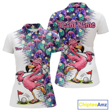 Load image into Gallery viewer, Funny Pink Flamingo Tropical Pattern Golf Polo Shirt Custom Golf Shirts For Womens NHT547