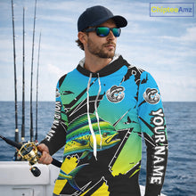 Load image into Gallery viewer, Personalized Mahi Mahi Fishing Shirts Long Sleeve Custom Team Name, Hooded Fishing Jersey For Men NHT479