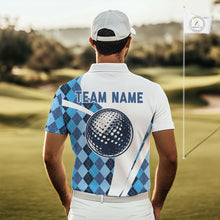 Load image into Gallery viewer, White And Green Argyle Pattern Mens Golf Polo Shirt Custom Golf Polo Best Golf Gifts NHT561