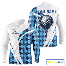 Load image into Gallery viewer, White And Green Argyle Pattern Mens Golf Polo Shirt Custom Golf Polo Best Golf Gifts NHT561