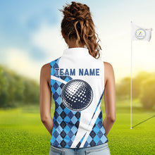 Load image into Gallery viewer, White And Green Argyle Pattern Womens Sleeveless Golf Polo Shirt Custom Golf Polo Best Golf Gifts NHT561