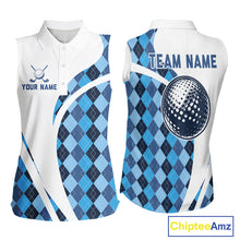 Load image into Gallery viewer, White And Green Argyle Pattern Womens Sleeveless Golf Polo Shirt Custom Golf Polo Best Golf Gifts NHT561