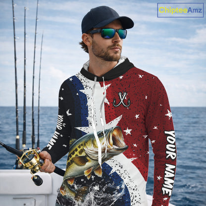 Personalized Texas Flag Bass Fishing Shirt Jerseys, Texas Bass Fishing Shirts Long Sleeve Hooded For Men NHT758