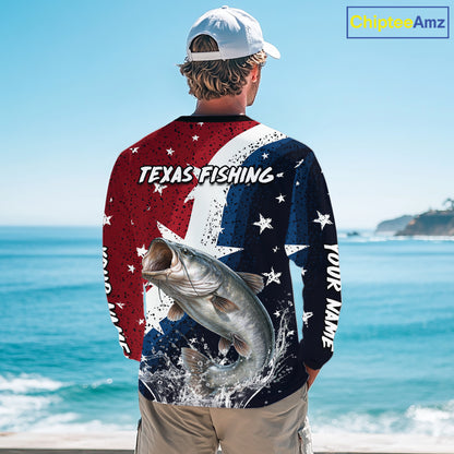 Personalized Texas Flag Catfish Fishing Shirt Jerseys, Texas Catfish Fishing Shirts Long Sleeve For Men NHT760