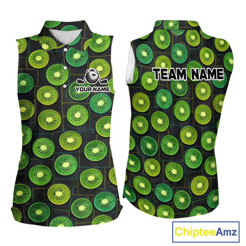 Funny Golf Patchwork Kiwi Womens Sleeveless Polo Shirt, Personalized Womens Golf Polo Shirt NHT580