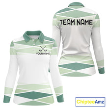 Load image into Gallery viewer, Personalized White Green Geometric Golf Polo Shirt  Custom Team Name