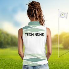 Load image into Gallery viewer, Personalized Womens Sleeveless Golf Polo Shirt Custom Team Name White Green Geometric Golf Team Polo For Womens NHT943