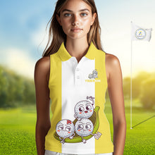 Load image into Gallery viewer, Custom Yellow White Sleeveless Womens Golf Team Polo Shirt, Funny Golf Ball Family Design, Matching Team Outfit NHT790