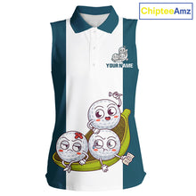 Load image into Gallery viewer, Custom Blue Teal White Sleeveless Womens Golf Team Polo Shirt, Funny Golf Ball Family Design, Matching Team Outfit NHT791