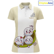 Load image into Gallery viewer, Custom Beige White Womens Golf Team Polo Shirt, Funny Golf Ball Family Design, Matching Team Outfit NHT792