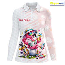 Load image into Gallery viewer, Funny Flamingo Golf Shirt With Pattern Pink Tropical – Personalized Name &amp; Team Custom Polo For Womens NHT597