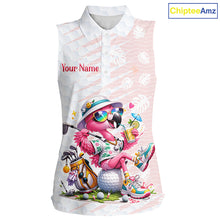 Load image into Gallery viewer, Funny Flamingo Womens Sleeveless Golf Shirt With Pattern Pink Tropical – Personalized Name &amp; Team Custom Polo NHT597