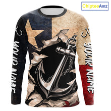 Load image into Gallery viewer, Patriotic Anchor Fishing Shirts Long Sleeve – Texas Flag Vintage Anchor Fisherman Shirt NHT610