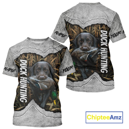 Waterfowl Duck Hunting Shirt – Gray Camo Personalized with Black Lab, Hunting Clothes NHT174