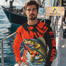 Load image into Gallery viewer, Orange Camo Walleye Fishing Custom Performance Long Sleeve, Walleye Fishing Jersey NHT432