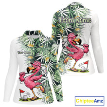 Load image into Gallery viewer, Funny Pink Flamingo Green Tropical Pattern Golf Polo Shirt Custom Golf Shirts For Womens NHT648