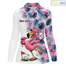 Load image into Gallery viewer, Funny Pink Flamingo Tropical With Pattern Flamingo Golf Polo Shirt Custom Golf Shirts For Womens NHT649