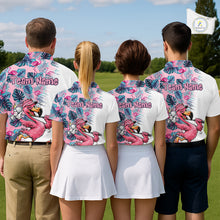 Load image into Gallery viewer, Funny Pink Flamingo Tropical With Pattern Flamingo Golf Polo Shirt Custom Golf Shirts For Womens NHT649