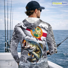 Load image into Gallery viewer, Florida Largemouth Bass Camo Gray Custom Long Sleeve Hooded Performance Fishing Shirts, Florida Flag Fishing Jerseys NHT657