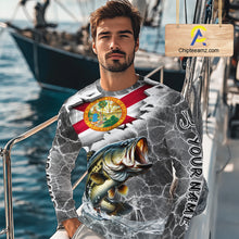 Load image into Gallery viewer, Florida Largemouth Bass Camo Gray Custom Long Sleeve Performance Fishing Shirts, Florida Flag Fishing Jerseys NHT657
