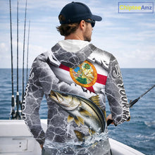 Load image into Gallery viewer, Florida Snook Camo Gray Custom Long Sleeve Hooded Performance Fishing Shirts, Florida Flag Fishing Jerseys NHT661