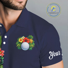 Load image into Gallery viewer, Mens Golf Polo Shirt Green Tropical Flower Leaves Custom Name Golf Polo Shirts, Golfing Gift NHT720
