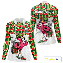 Load image into Gallery viewer, Golfing Flamingo Womens Funny Golf Polo Shirt Custom Green Pattern Watermelon Golf Ball Clothes Shirts NHT740