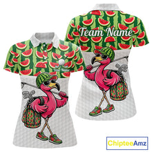 Load image into Gallery viewer, Golfing Flamingo Womens Funny Golf Polo Shirt Custom Green Pattern Watermelon Golf Ball Clothes Shirts NHT740