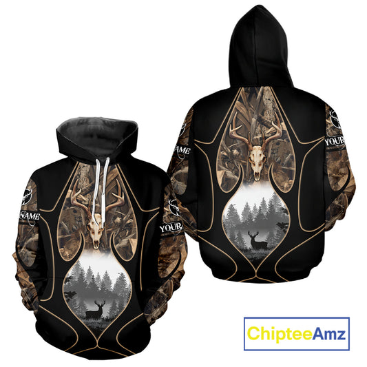 Deer Hunting Shirt 3D All Over Print Skull Deer Personalized Name, Hoodie Hunting For Men NHT363