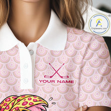 Load image into Gallery viewer, White Pink Womens Golf Shirt Flamingo Golf Funny Custom Team Name Cool Gift For Golfer NHT546