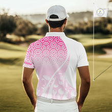 Load image into Gallery viewer, White Pink Golf Pattern Custom Mens Golf Polo Shirt, Best Team Golf Shirt For Mens NHT562
