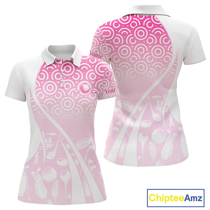 White Golf Pattern Custom Womens Golf Polo Shirt, Best Team Golf Shirt For Womens NHT562