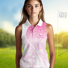 Load image into Gallery viewer, White Golf Pattern Custom Womens Sleeveless Golf Polo Shirt, Best Team Golf Shirt For Womens NHT562