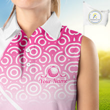 Load image into Gallery viewer, White Golf Pattern Custom Womens Sleeveless Golf Polo Shirt, Best Team Golf Shirt For Womens NHT562