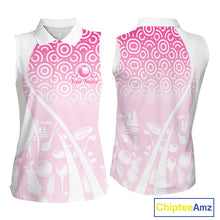 Load image into Gallery viewer, White Golf Pattern Custom Womens Sleeveless Golf Polo Shirt, Best Team Golf Shirt For Womens NHT562