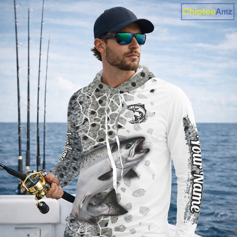 Chinook Salmon (King Salmon) Fishing Camo Performance Fishing Shirts Long Sleeve Hooded For Fisher NHT570