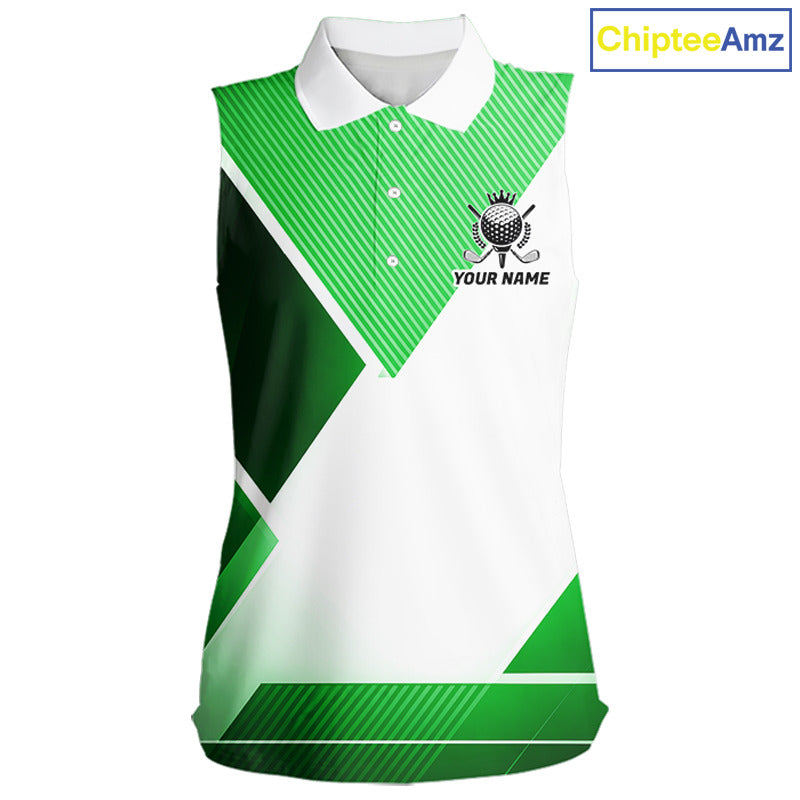 Green And White Golf Ball Womens Sleeveless Golf Polo Shirts Custom Golf Clothing , Golf Gifts For Womens NHT591