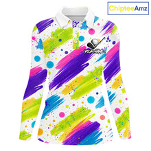 Load image into Gallery viewer, Personalized Colorful Paint Stroke Womens Golf Polo Shirt Flaming Golf Ball Custom Best Team Golf Shirts NHT624