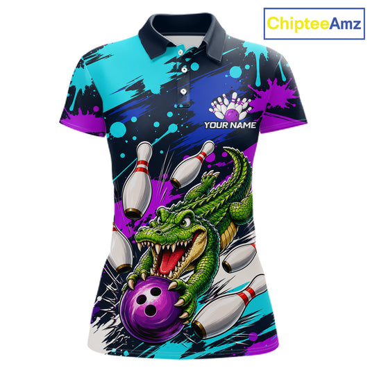 Custom Angry Alligator Bowling Jersey For Women, Bowling Uniform Bowling Team Shirts 
